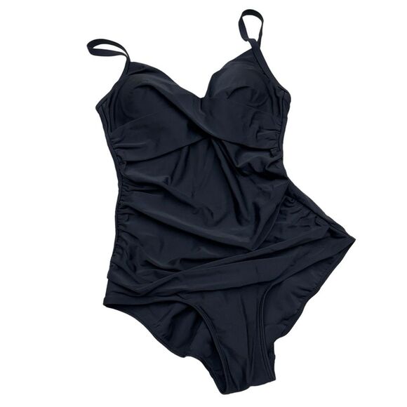 Next Black Rouches One Piece Swimsuit Sz 10 - Picture 1 of 11